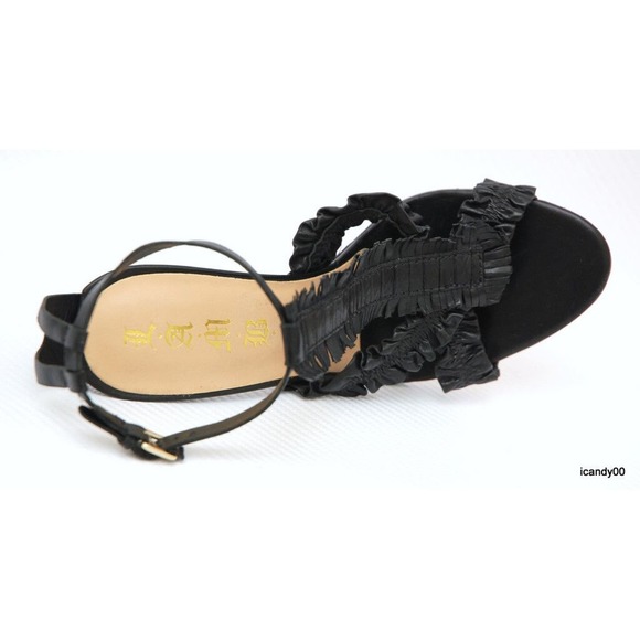 L.A.M.B. LITA RUFFLE SANDAL OPEN TOE PUMP BLACK 9 $335 - Picture 6 of 8